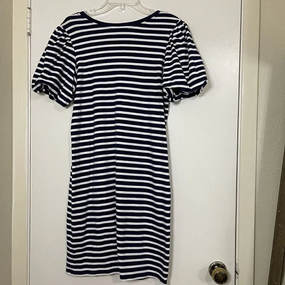 Rachel Parcell navy Stripe cotton Bubble Sleeve T-Shirt Dress size Small - Picture 7 of 8
